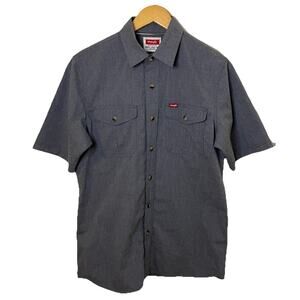Wrangler Gray Collared Short Sleeve Button Up Shirt Streetwear Skater Pockets Sm